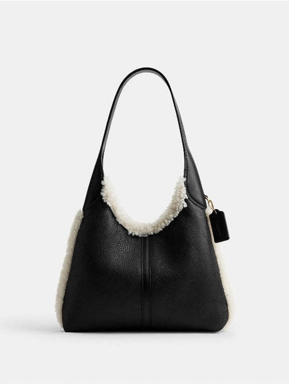 NWT Coach Brooklyn Black 100% Leather Hobo Shoulder Bag Shearling Trim